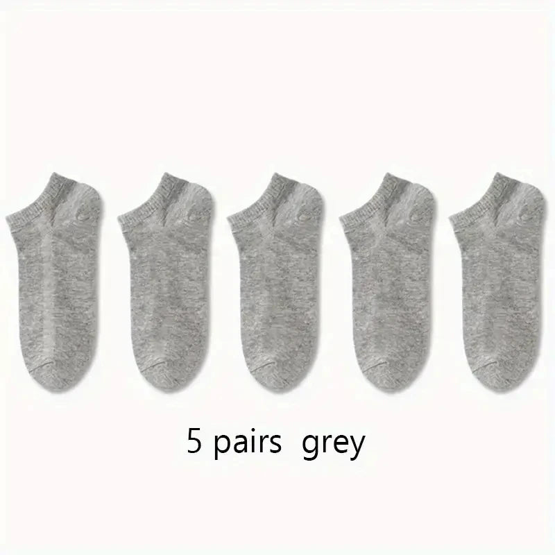1/5/10 Pairs Comfortable Men's Women's Socks Casual Short Solid Color Spring Summer Boat Sock Fashionable Round Neck Ankle Socks