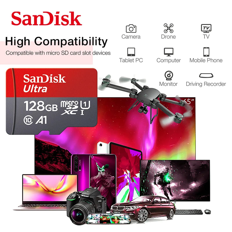 100% Original SanDisk Micro tf SD Card Class 10 TF Card 32GB 64GB 128GB Memory Card for Phone Tablet Flash Card