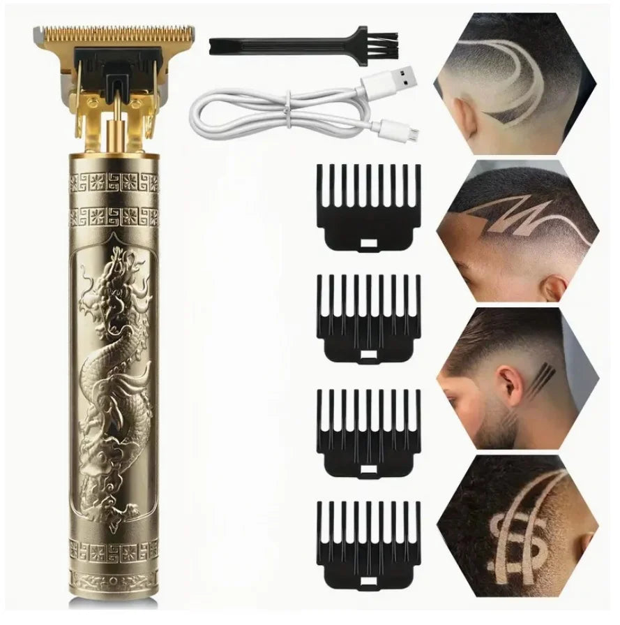 T9 HairClipper Beard Shaving Body Hair Trimmer Clippers Electric Machine Men Haircut Machine 0mm Barber ShaverDragon Carved