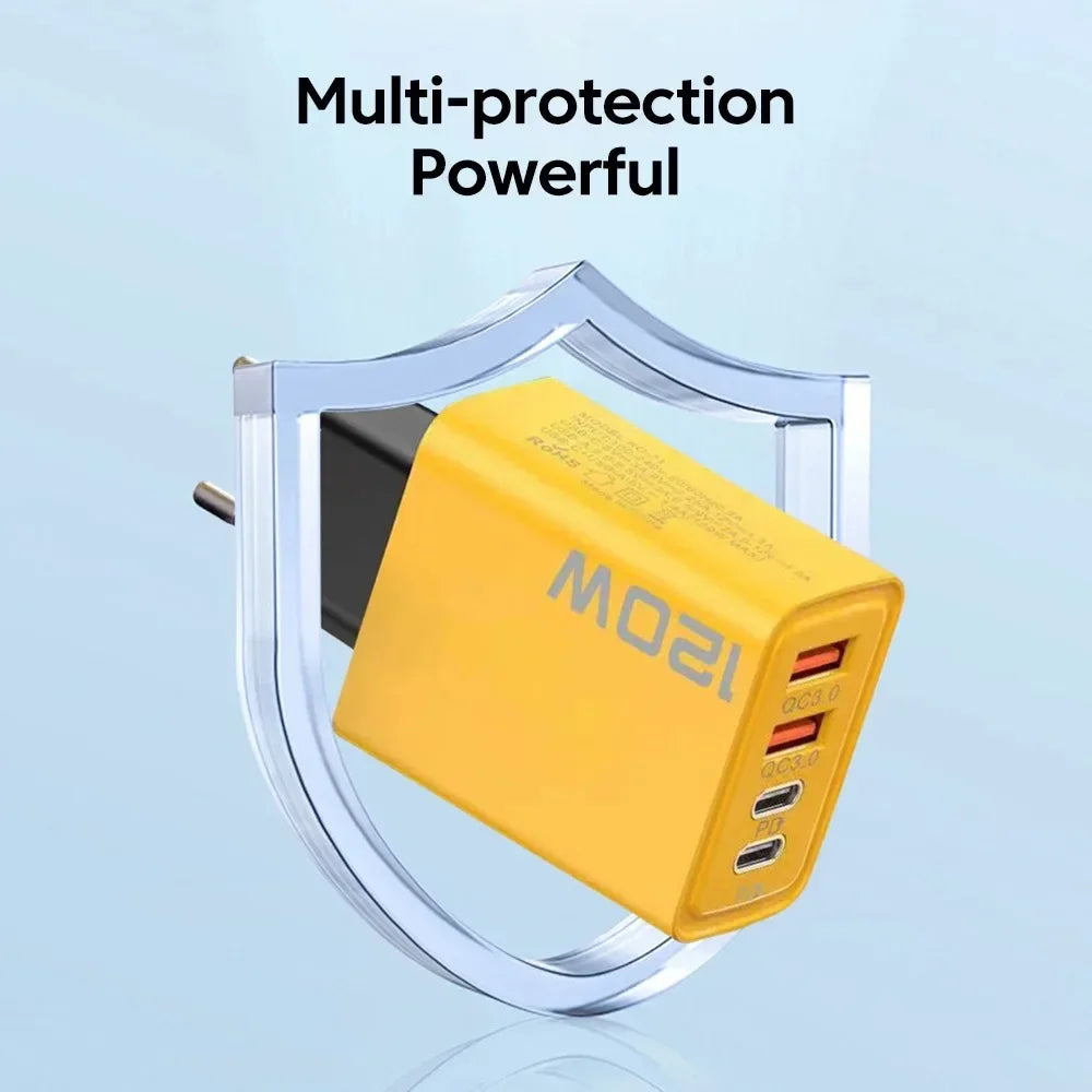 4 Port USB Charger Total 120W Type C Fast Charge Mobile Phone Adapter For iPhone Samsung Xiaomi Huawei Quick Charge Wall Charger