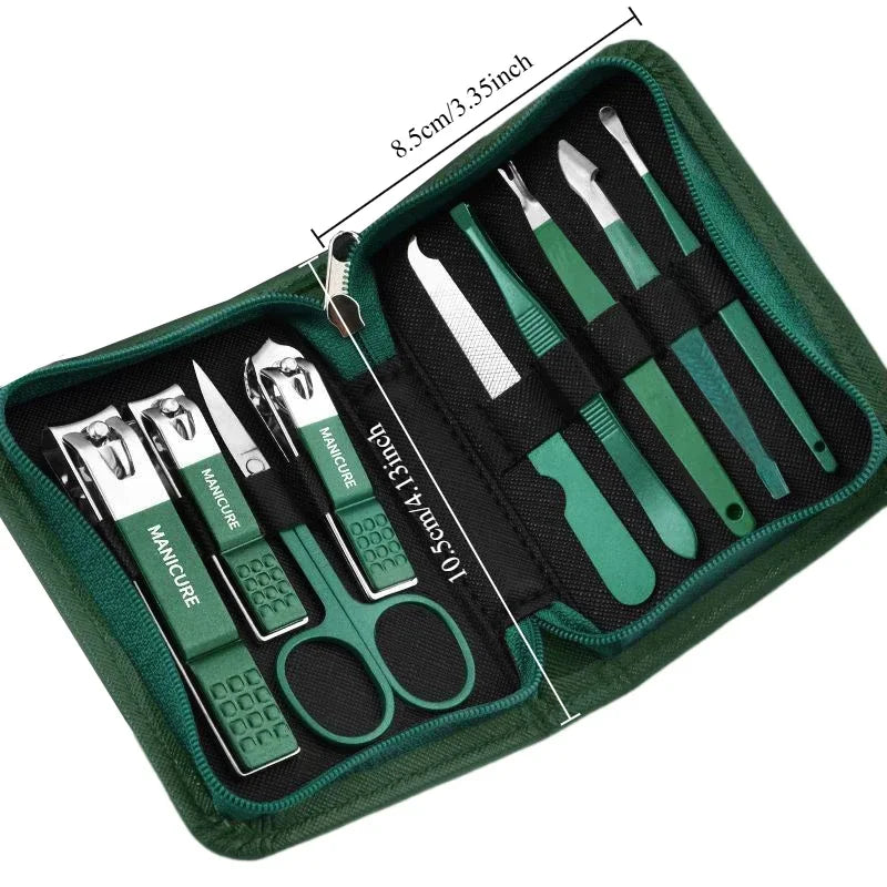 Ouriner 6-18Pcs Portable Manicure Sets Pedicure Kits Bright Black Nail Clipper Set Personal Care Tools Eyebrow Scissors