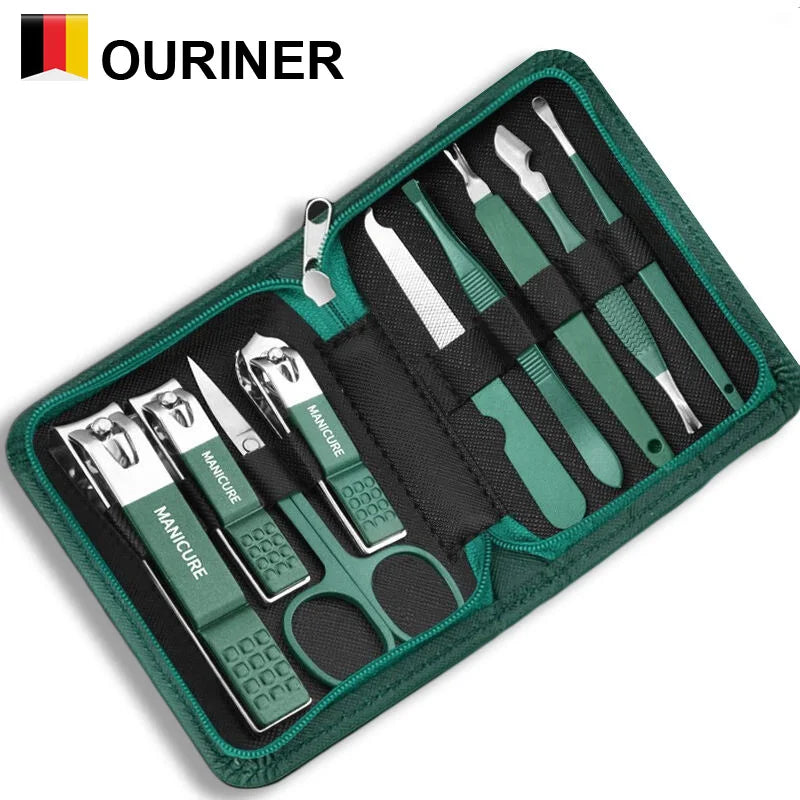 Ouriner 6-18Pcs Portable Manicure Sets Pedicure Kits Bright Black Nail Clipper Set Personal Care Tools Eyebrow Scissors